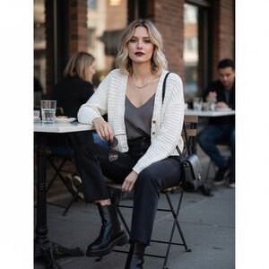 RW&CO Crochet‎ Knit Cardigan Sweater M Crop Coastal Cowgirl Preppy Western